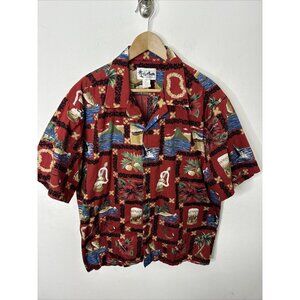 Hawaiian Aloha Shirt Howie Red Humpback Whale Palm Made in Hawaii Men's XL